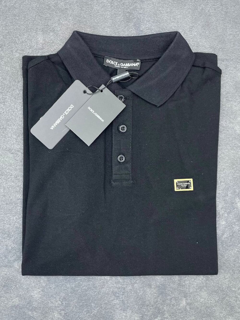 Dolce & Gabbana Men’s Black Polo Shirt Logo Plaque- Size Medium
